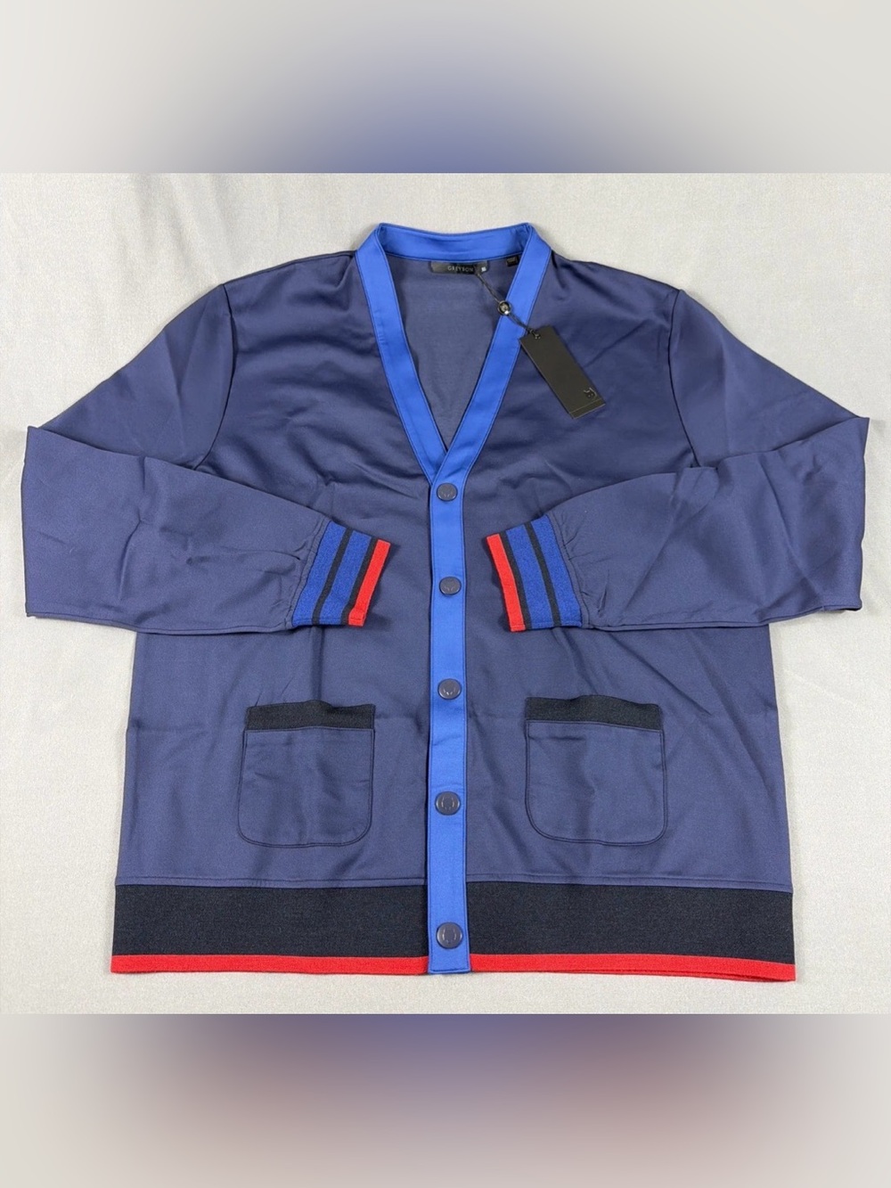 Greyson Sweater Cardigan Sequoia XL Maltese Blue Nylon Cotton Spandex MSRP $268